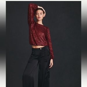 ANTHROPOLOGIE- Wine coloured sequins shirt by “Flat white